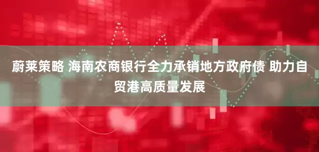 蔚莱策略 海南农商银行全力承销地方政府债 助力自贸港高质量发展